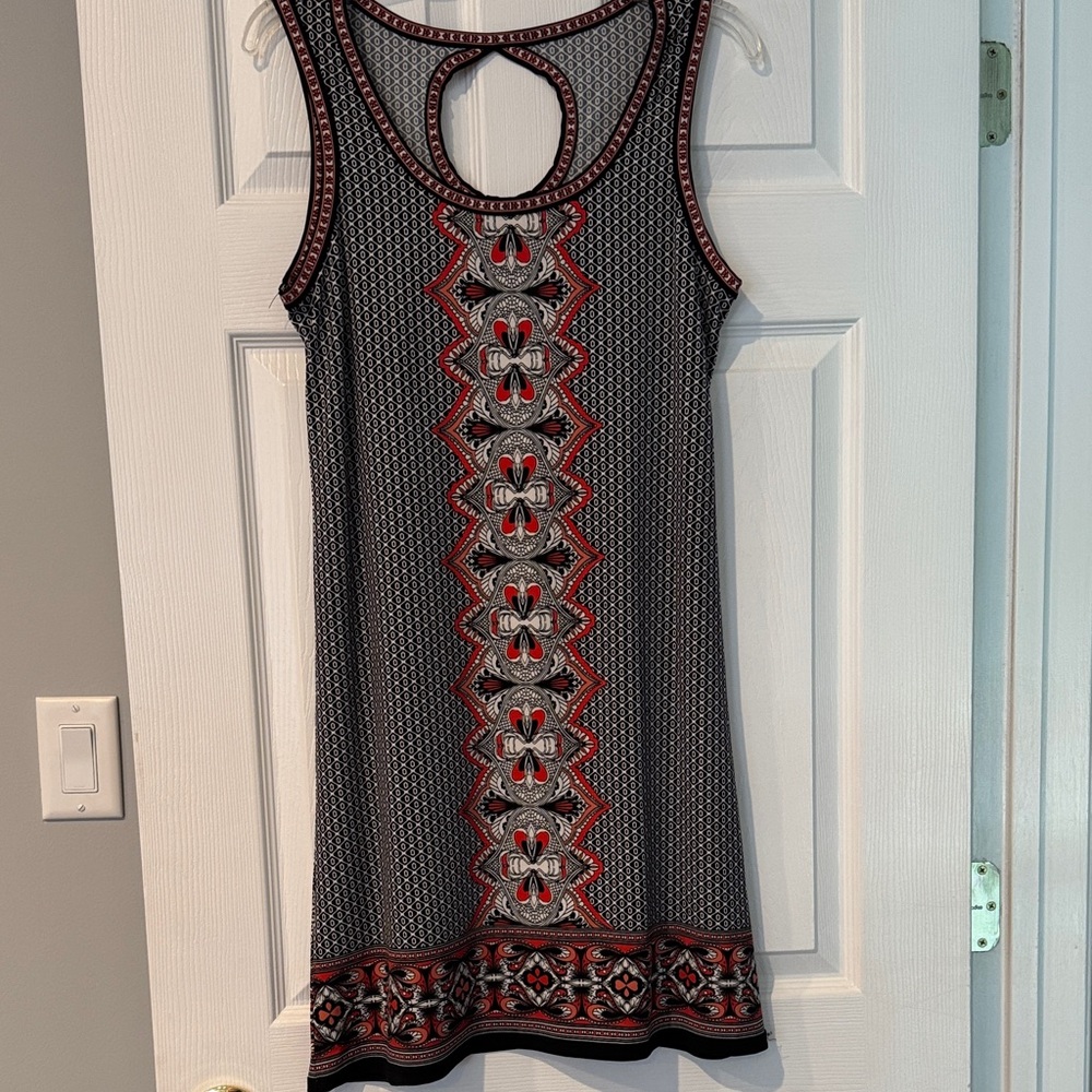 Max Studio Black and Red Geometric Mini Dress